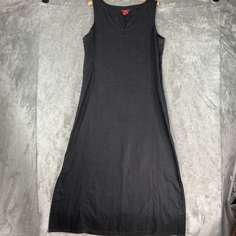 Sundance Dress Womens Sz 12 Black Linen Maxi Pockets Side Slits Sleeveless Chic